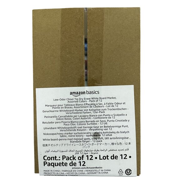 Amazon Basics Dry Erase White Board Markers Assorted Colors Chisel Tip 12 Pack - Picture 2 of 3